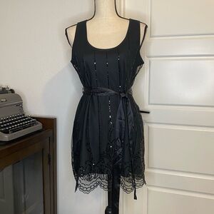 Motherhood Black Mini Dress with Lace Detail